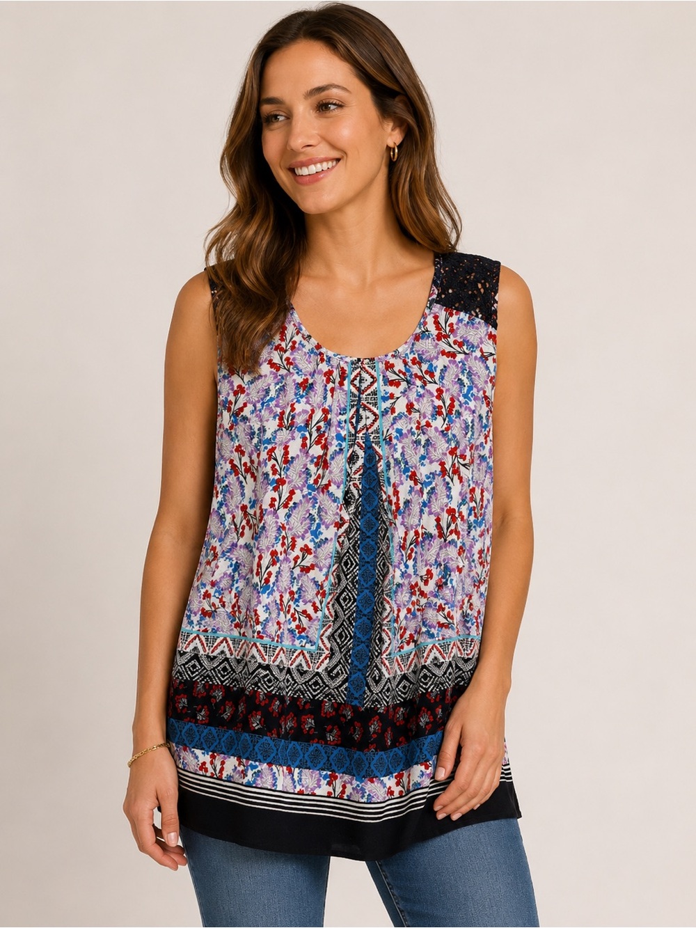 Daniel Rainn Floral Geometric Sleeveless Top L Multicolor EUC